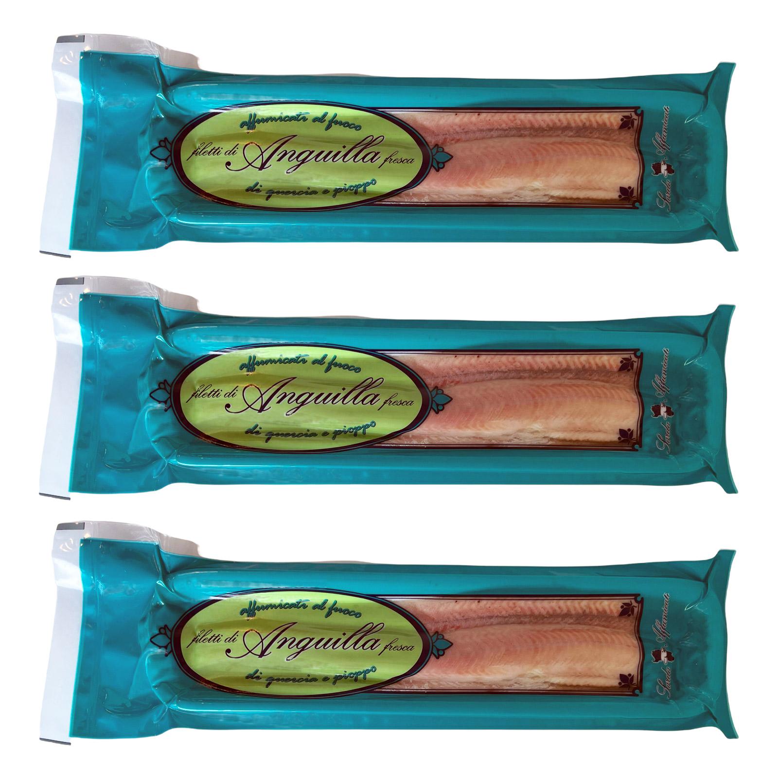 FILETTI DI ANGUILLA AFFUMICATO 3 CONFEZIONI PER UN TOTALE DI CIRCA 340/350g.