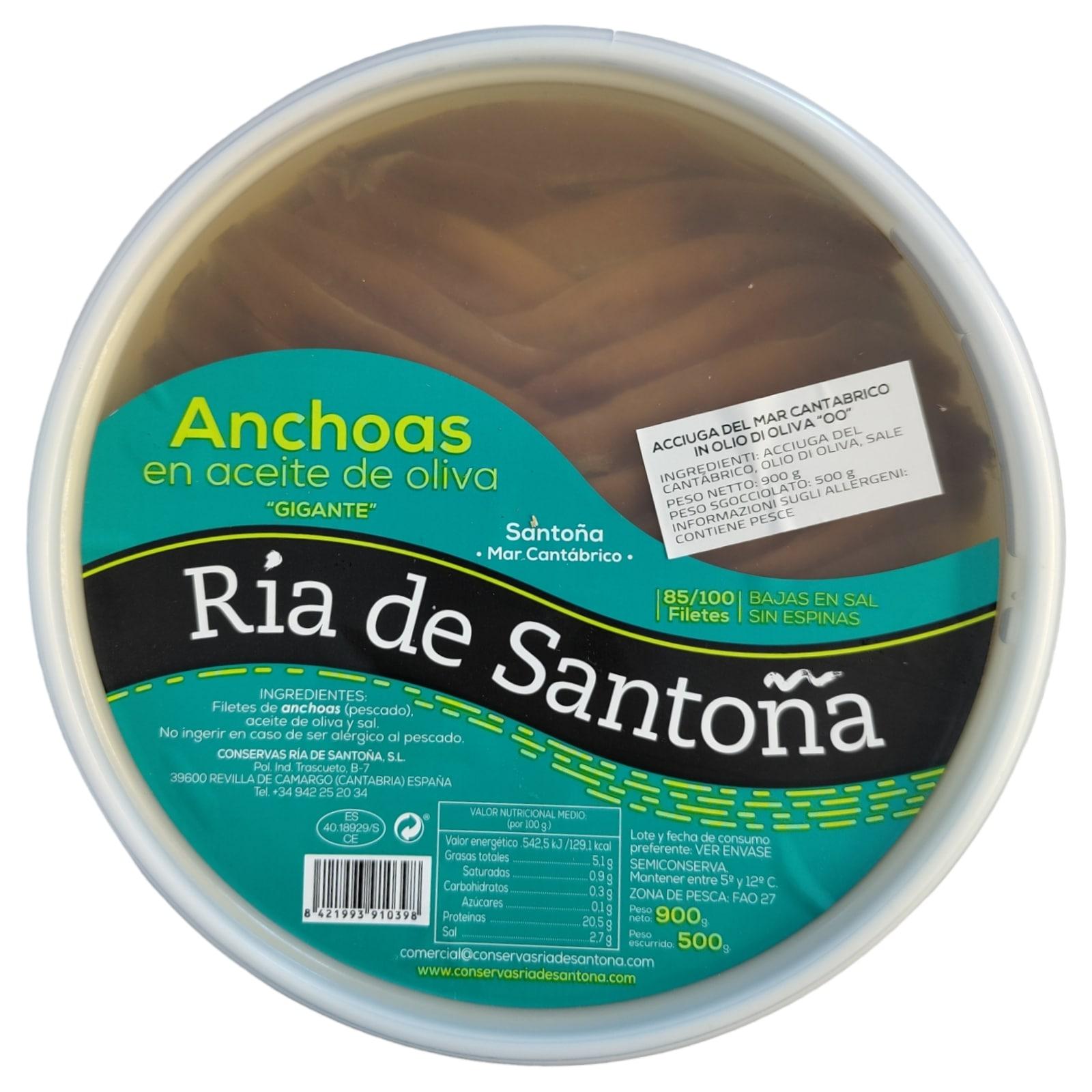 Filetti Selezionati di Acciughe Cantabriche (in Olio di oliva (85-100 filetti giganti) 900g.