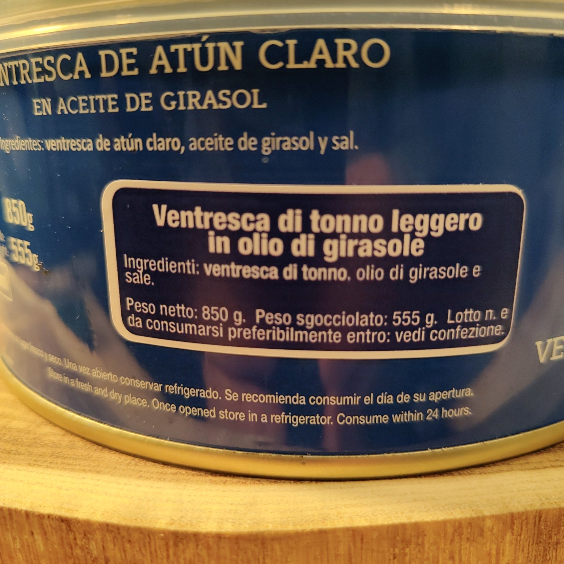 Ventresca Di Tonno Pinna Gialla In Olio Di Semi Atun Claro 850g/555g