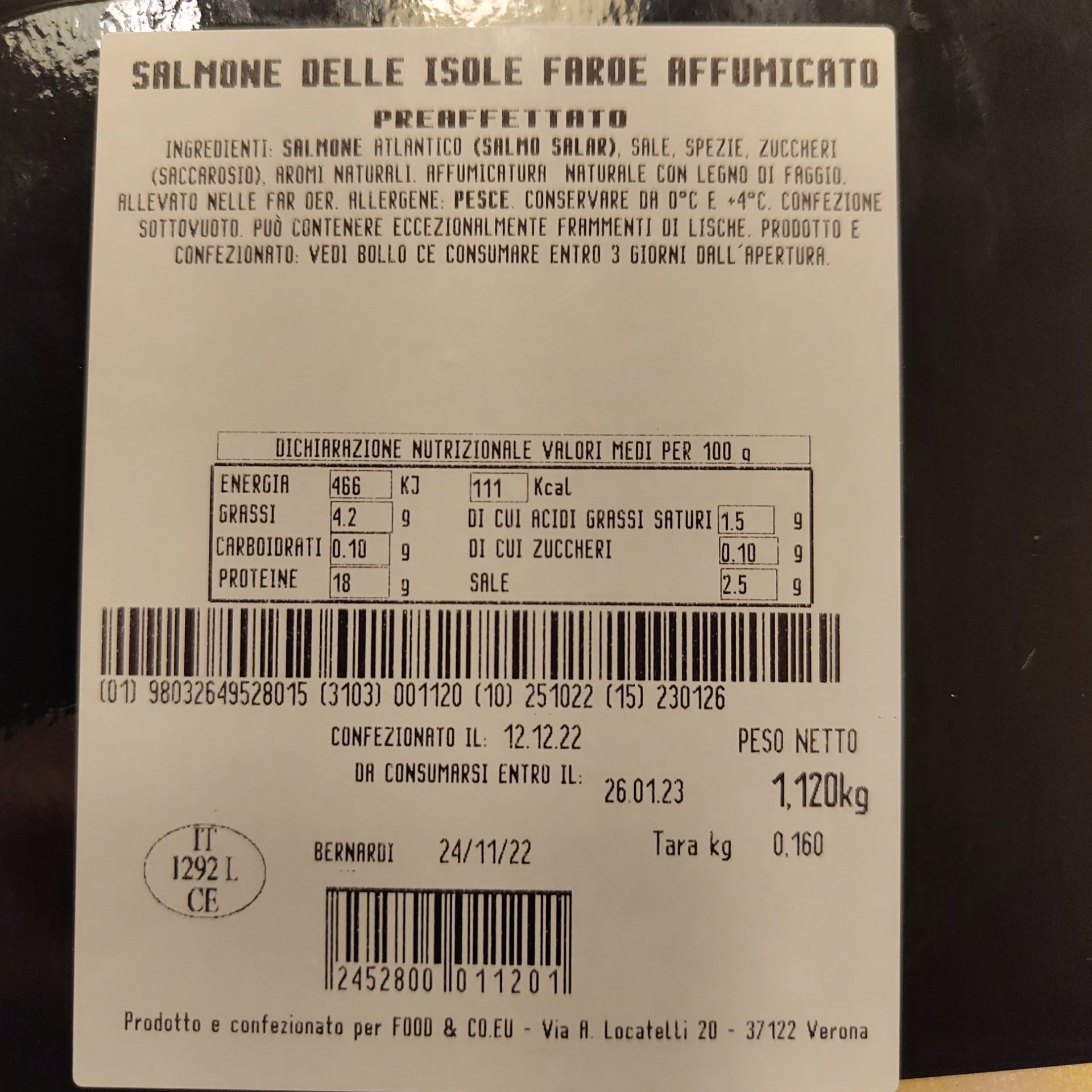 Salmone affumicato senza pelle delle Isole Faroe preaffettato (in scadenza 10/02/2023)