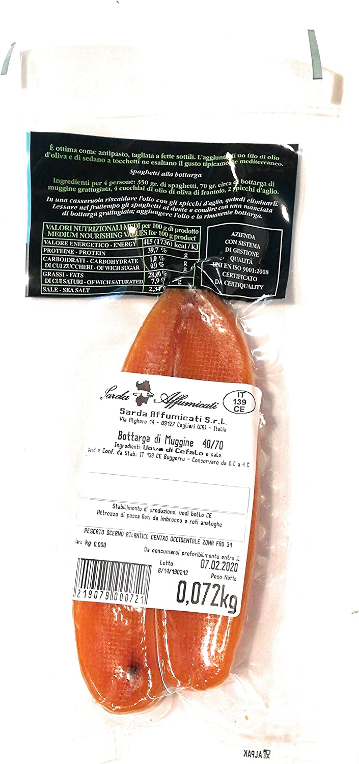 Bottarga di Muggine tradizionale in baffe - Uova di Cefalo in baffe di Sarda Affumicati 110/120 g